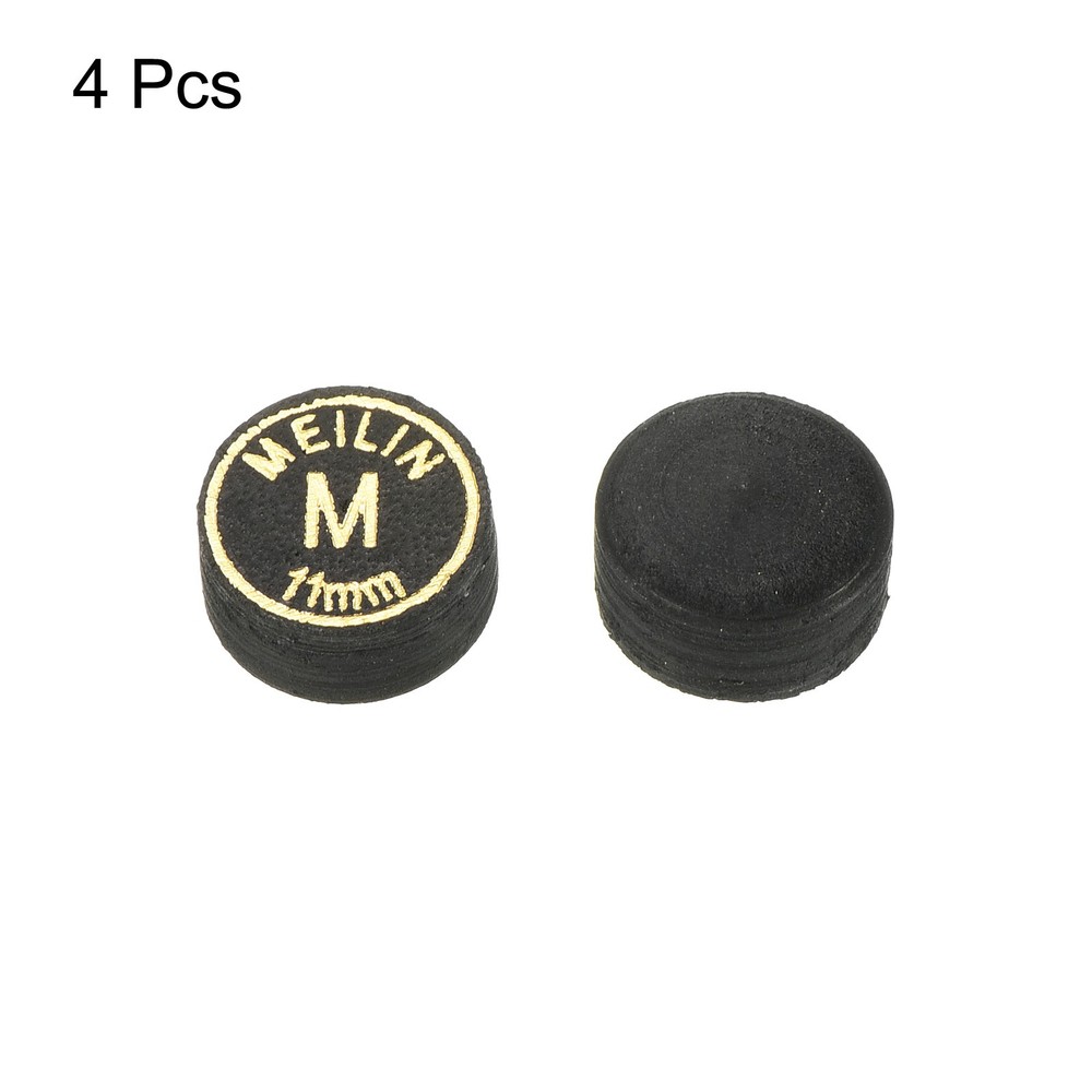 4Pack 11mm Pool Cue Tips Medium Laminated Glue-on Billiard Stick Tips Black