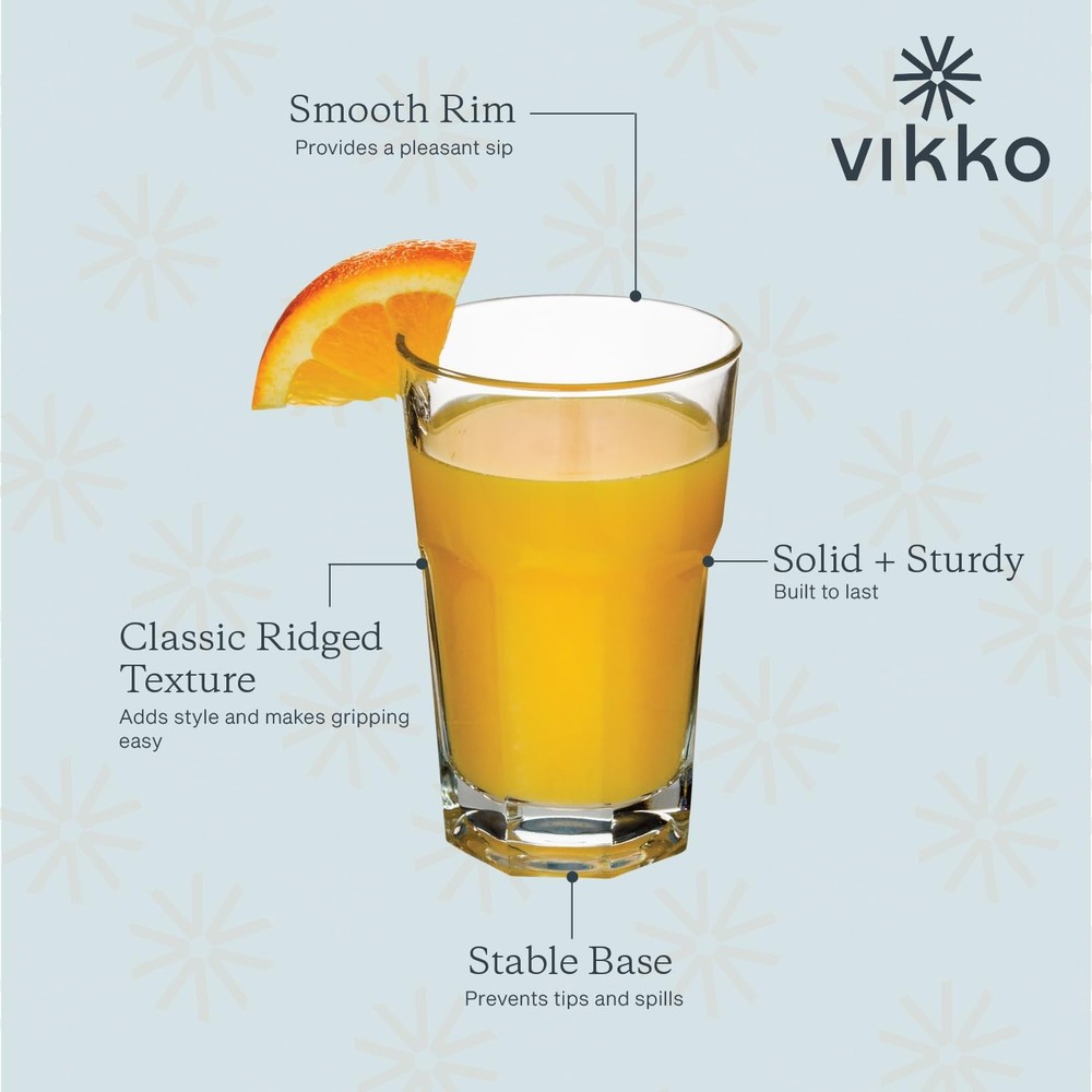 Vikko 9oz Drinking Glasses - Durable Stackable Glass Cups Set of 6