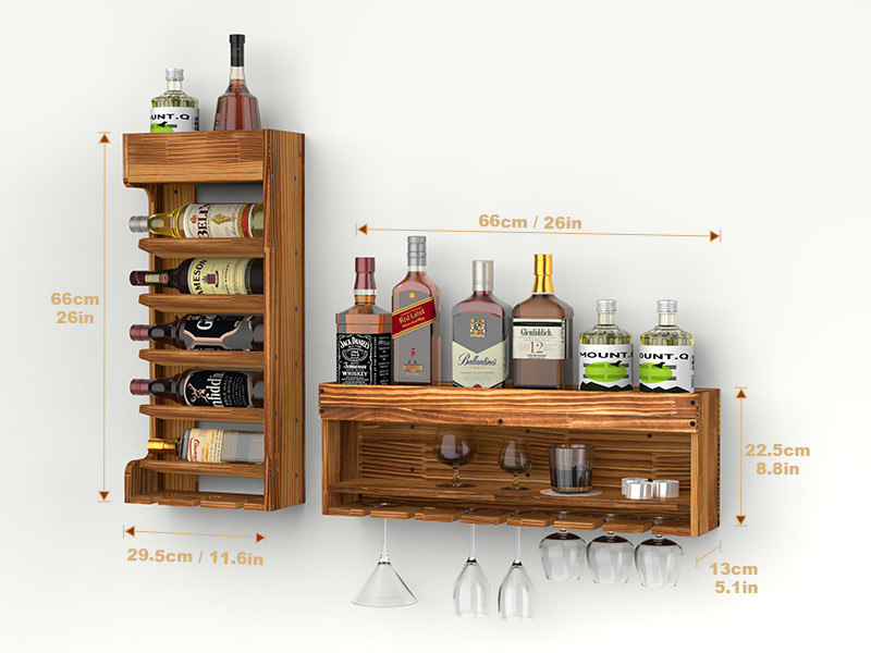 Wood Wine Storage Display Holder Rack Wall Mount Alcohol Shelf w/Stemware Holder