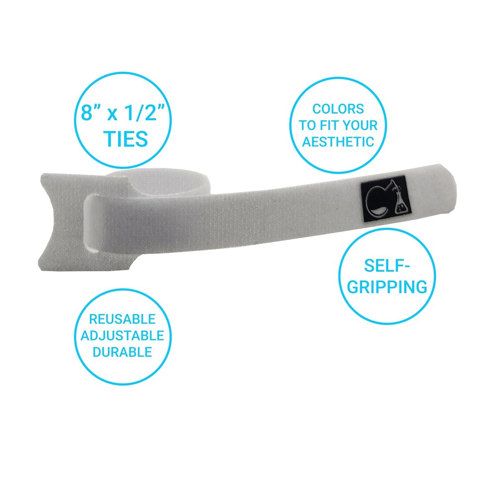 StabLabs CableLock 8in Reusable Cable Ties 50pk White Cable Management Gaming