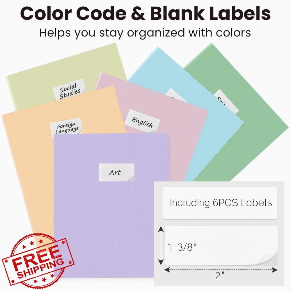 Sooez 6 Pack Plastic Folders with Pockets Pastels
