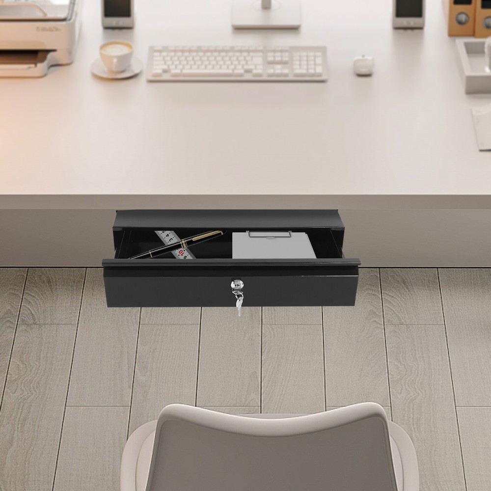 Under Desk Sliding Pull Out Drawer Storage Organizer Heavy Duty Steel Iron Black