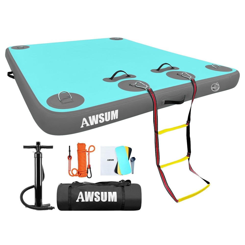 Inflatable Floating Dock Air Dock Platform, 6ft x 5ft Floating Island Raft wi...