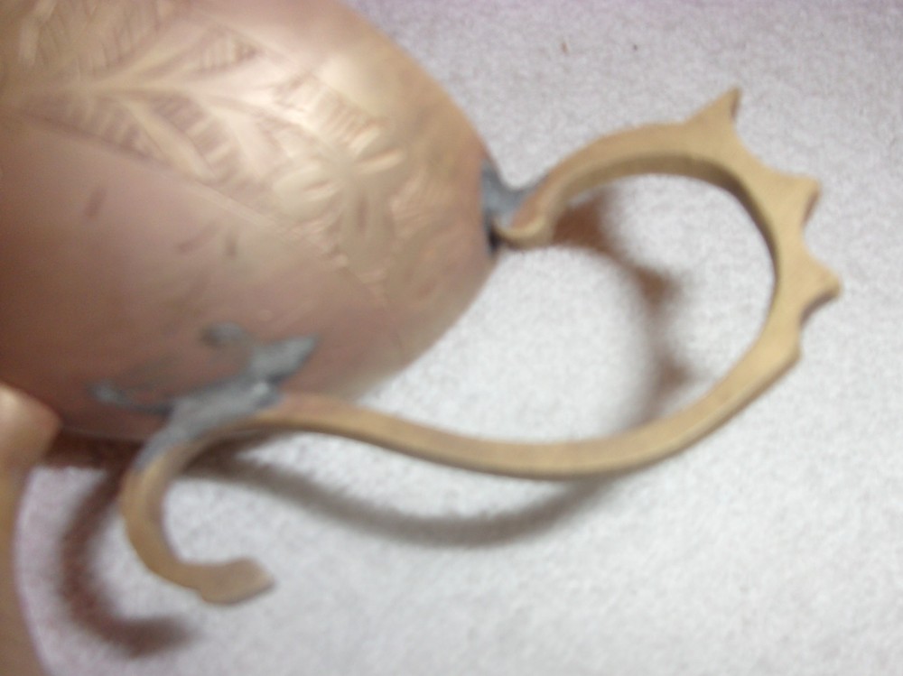 VINTAGE BRASS ENGRAVED SMALL INCENSE BURNER WITH SPOUT & HANDLE