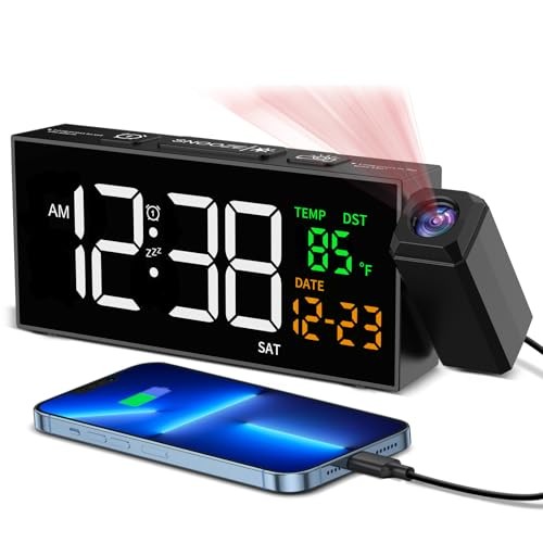 Netzu Projection Clock for Bedroom Ceiling, Alarm Clocks with 180 Rotatable Proj