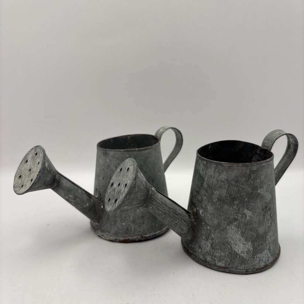 Set of 2 Mini Galvanized Watering Cans Decorative 2.25 Inch Rust