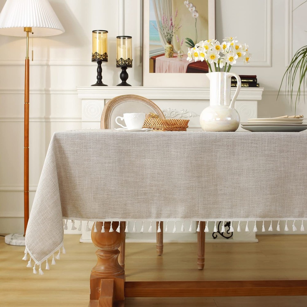 Laolitou Rustic Cotton Linen Table Cloth,Tablecloths for 6 Foot Rectangle Tab...