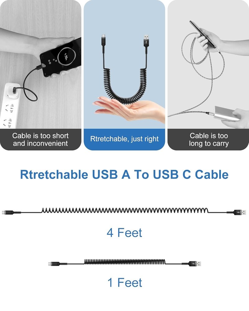 USB C Coiled Cable Fast Charging for iPhone 16e/16Pro Max/16/15 Pro...
