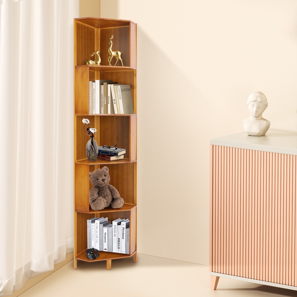 Rotating Bookshelf A-Shape Corner Bookcase Storage Freestanding Display Rack