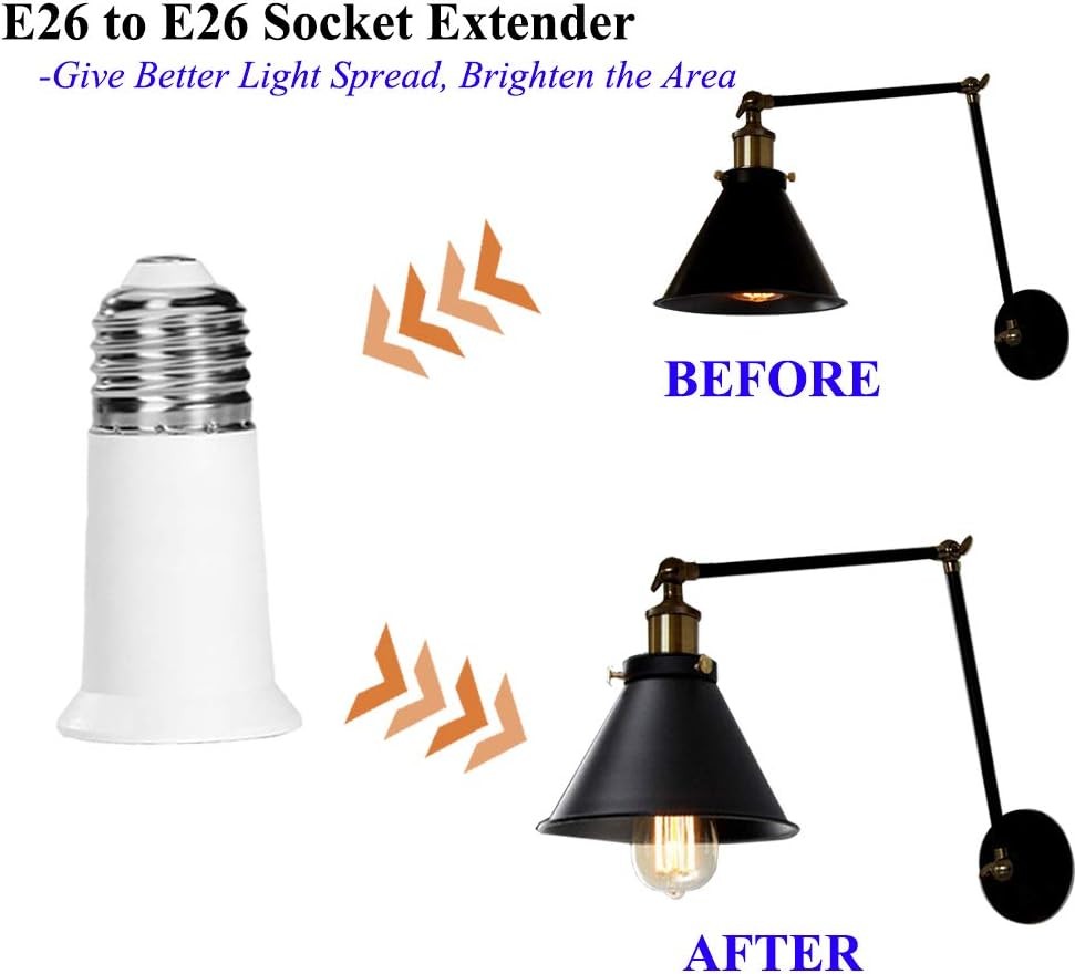 E26 Socket Extender, to Lamp Socket, 6.5CM/2.56 Inch White