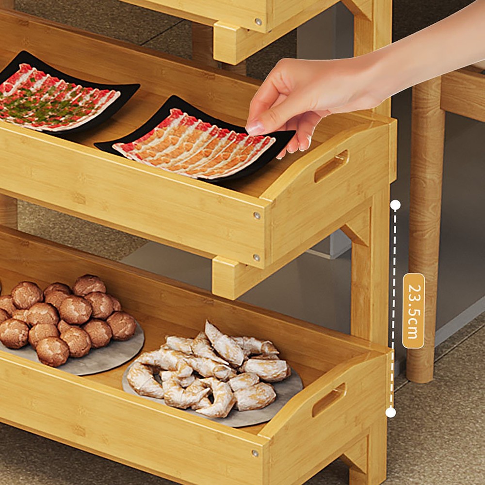 4-Tier Bamboo Storage Rack w/Removable Trays Kitchen Fruit Snack Organizer Shelf
