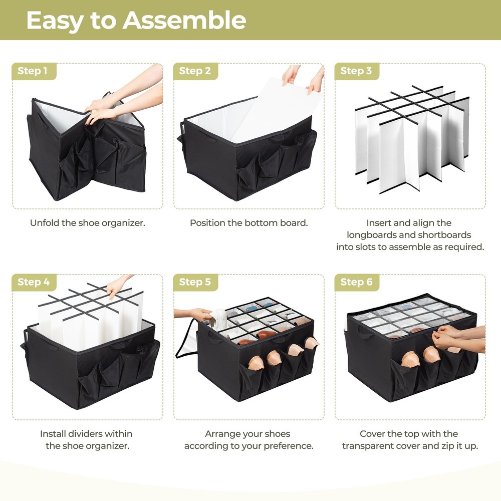 Shoe Organizer for Closet, Shoe Storage Solution with Clear Cover & Adjustabl...