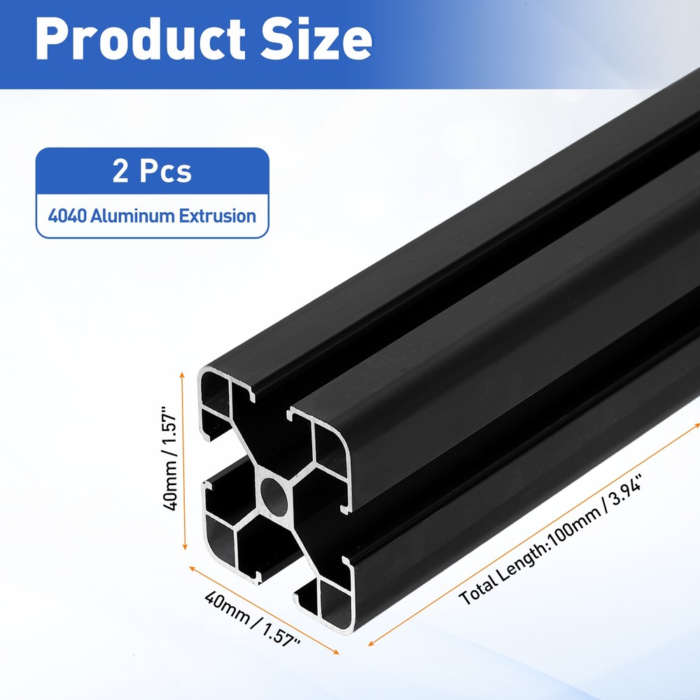 2Pcs 100mm 4040 Aluminum Extrusion Profile, Anodized Linear Rail, Black
