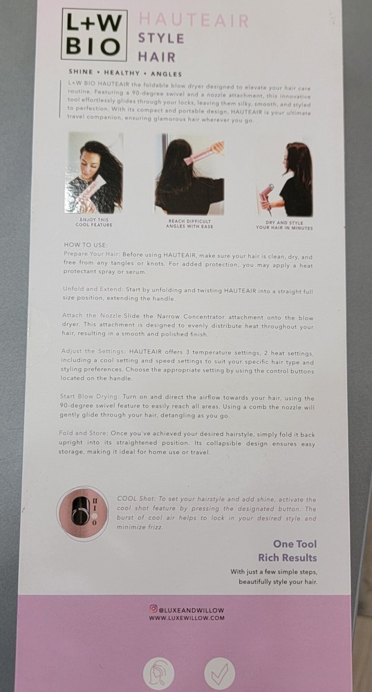 Lux and Willow hair dryer 90 degree foldable