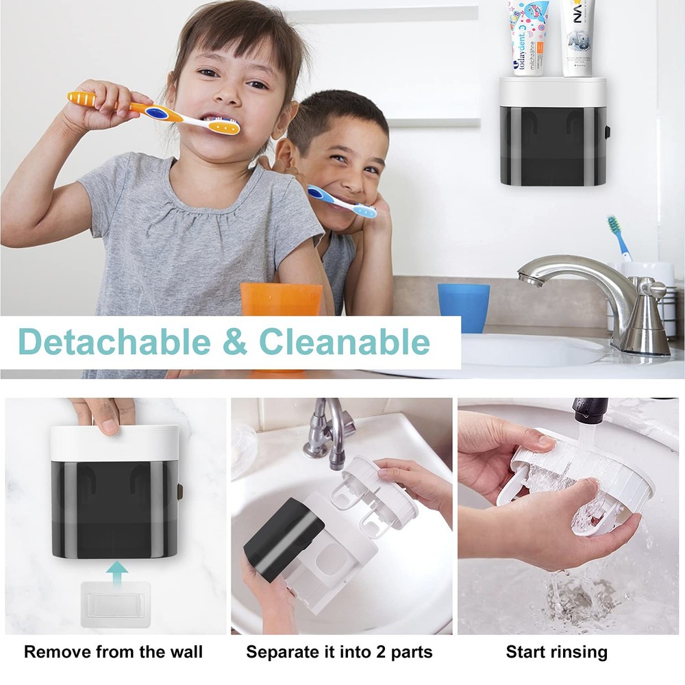 GFWARE Toothbrush Holder Toothpaste Dispenser Wall Mounted with Small, Black