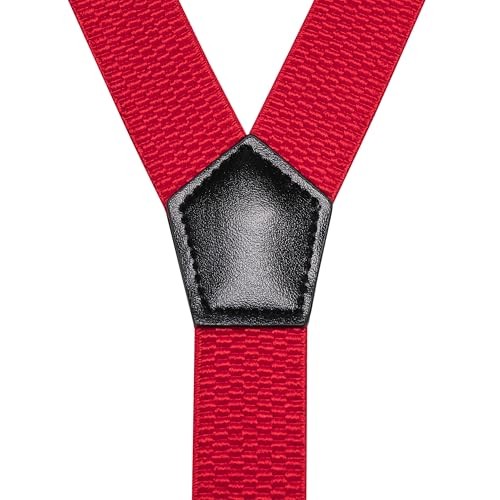 Mens Solid Color Suspender with 3 Cilps Adjustable Braces Red