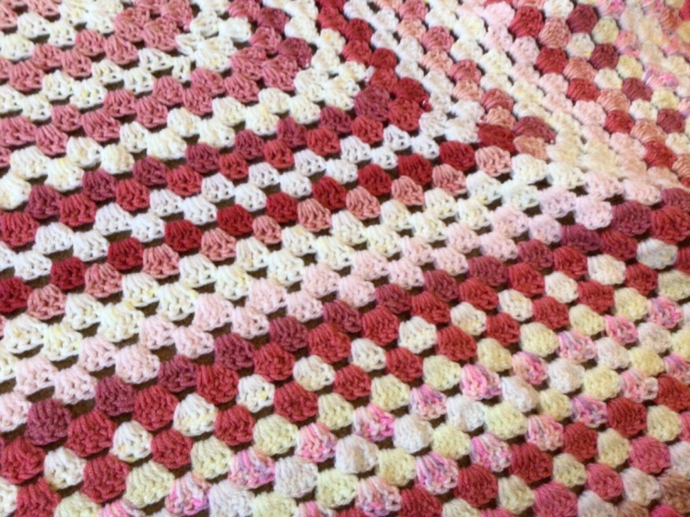 Handmade Pink White Crochet Blanket. 47” x 38”