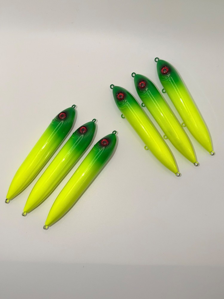 5” Catfish Spook Rattle Float Green/Chartreuse Red Eye Santee Rig Peg Float -6pc