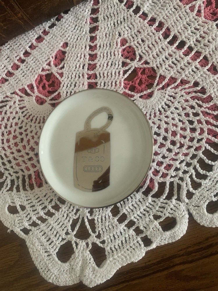 Tiffany & Co. White And Silver Tag Dish
