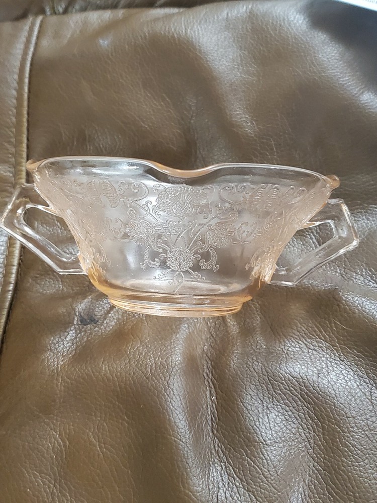 Pink Depression Glass Double Handle Cup Floral
