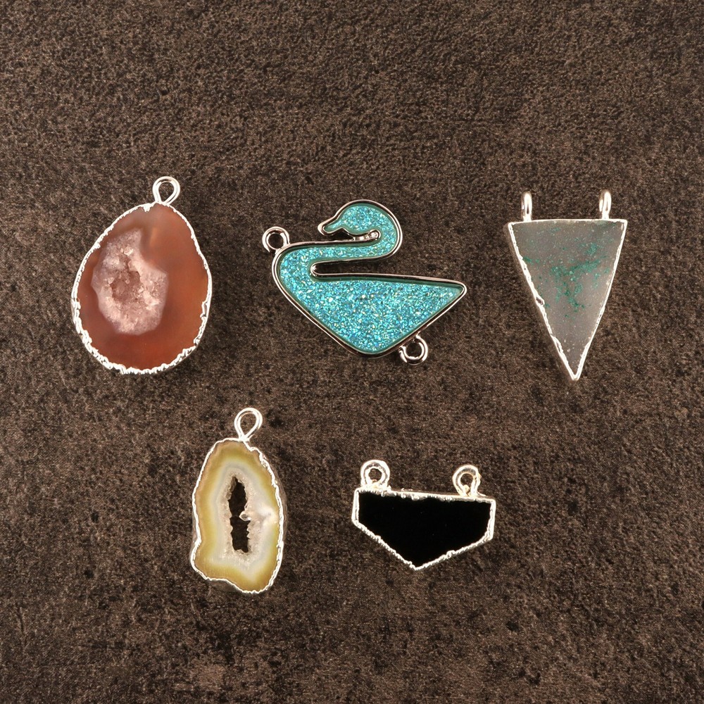 Geode Druzy Sugar Druzy Silver Electroplated DIY Making Connectors Lot 5 Pcs