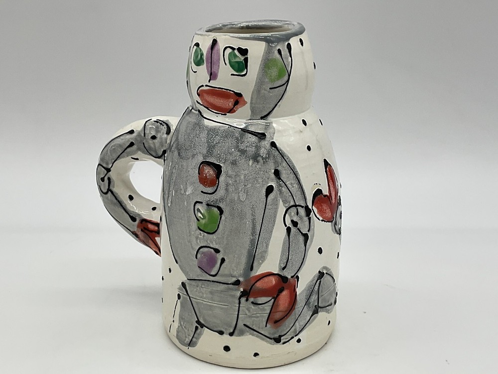 Robot mug or pitcher hand thrown and hand painted