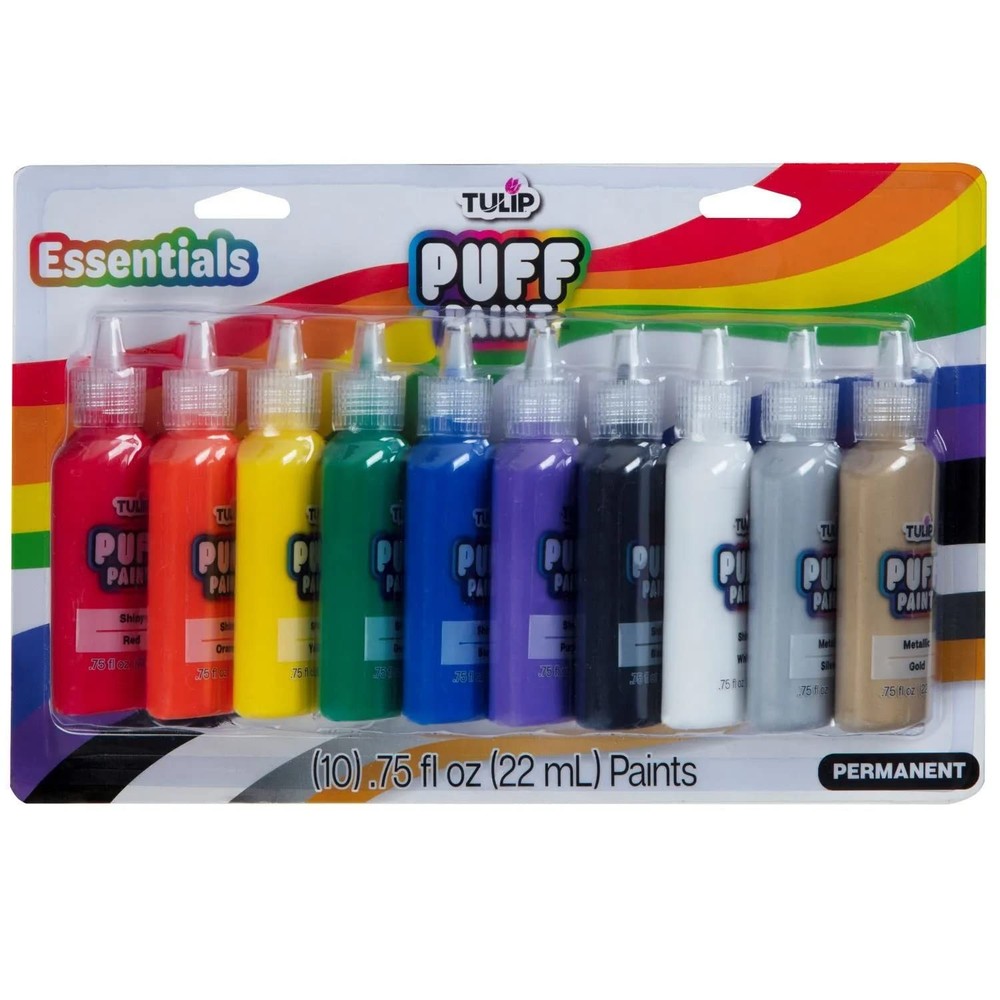 Puff Paint Essential Rainbow Colors 10-pack, Multi-Surface, Premium Quality,