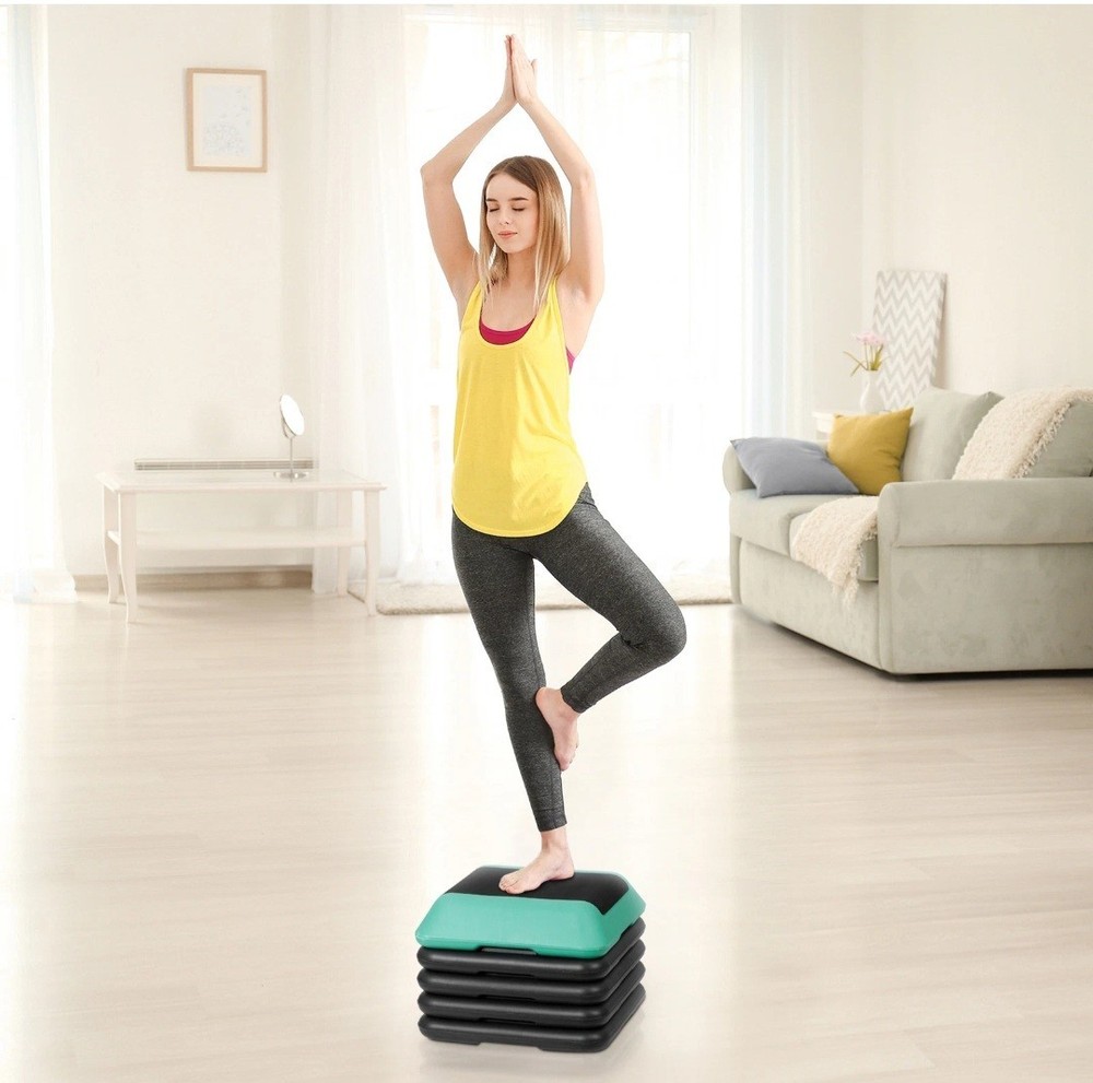 Step Aerobic Platform, Exercise Step with 5 Levels Adjustable Height, 4 Stackabl