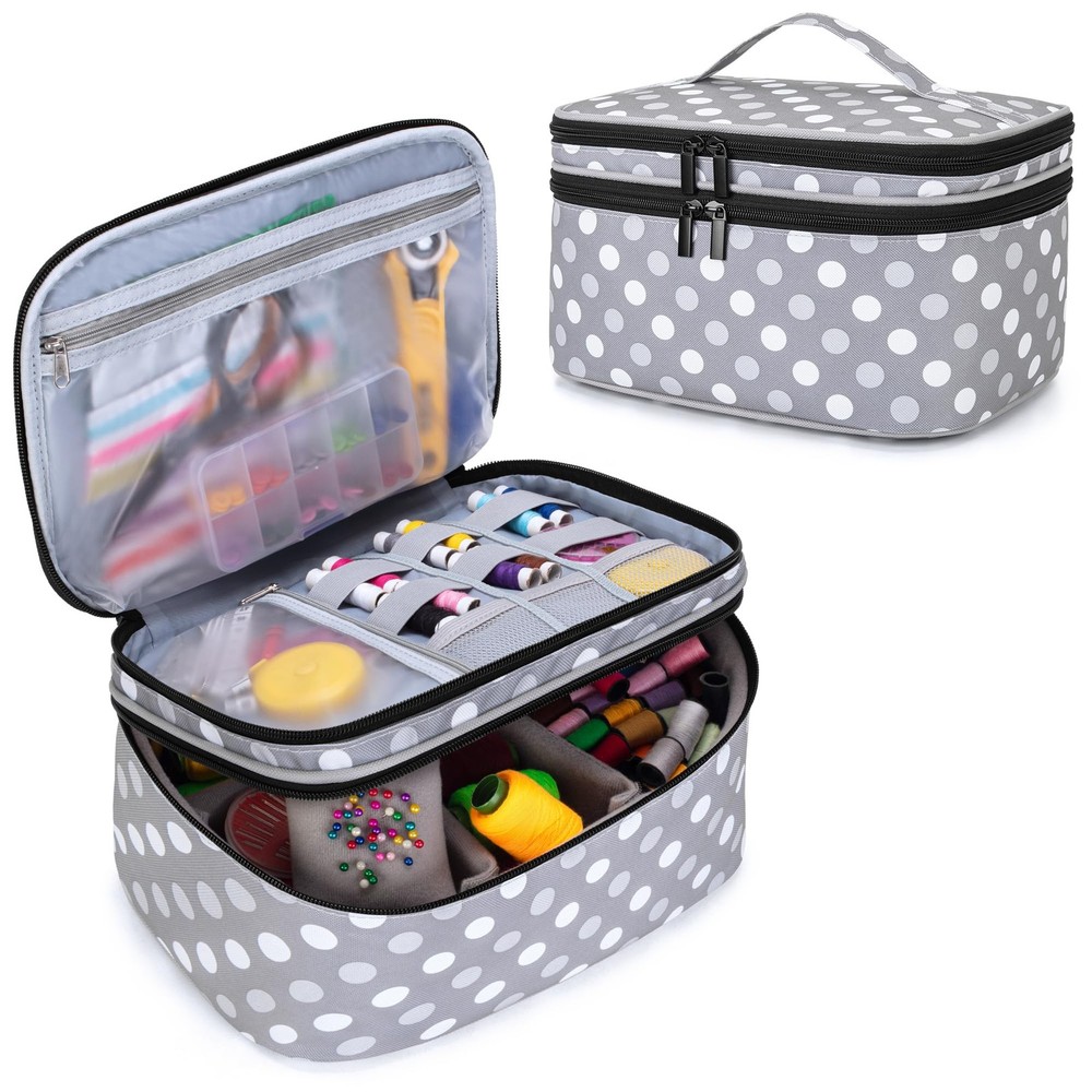 Luxja Double-Layer Sewing Accessories Organizer, Large, Grey Dots