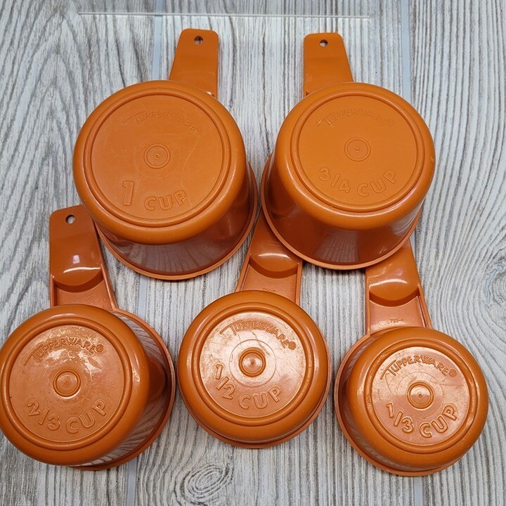 5 Tupperware Nesting Measuring Cups Harvest Orange Retro Kitchen MCM Vtg