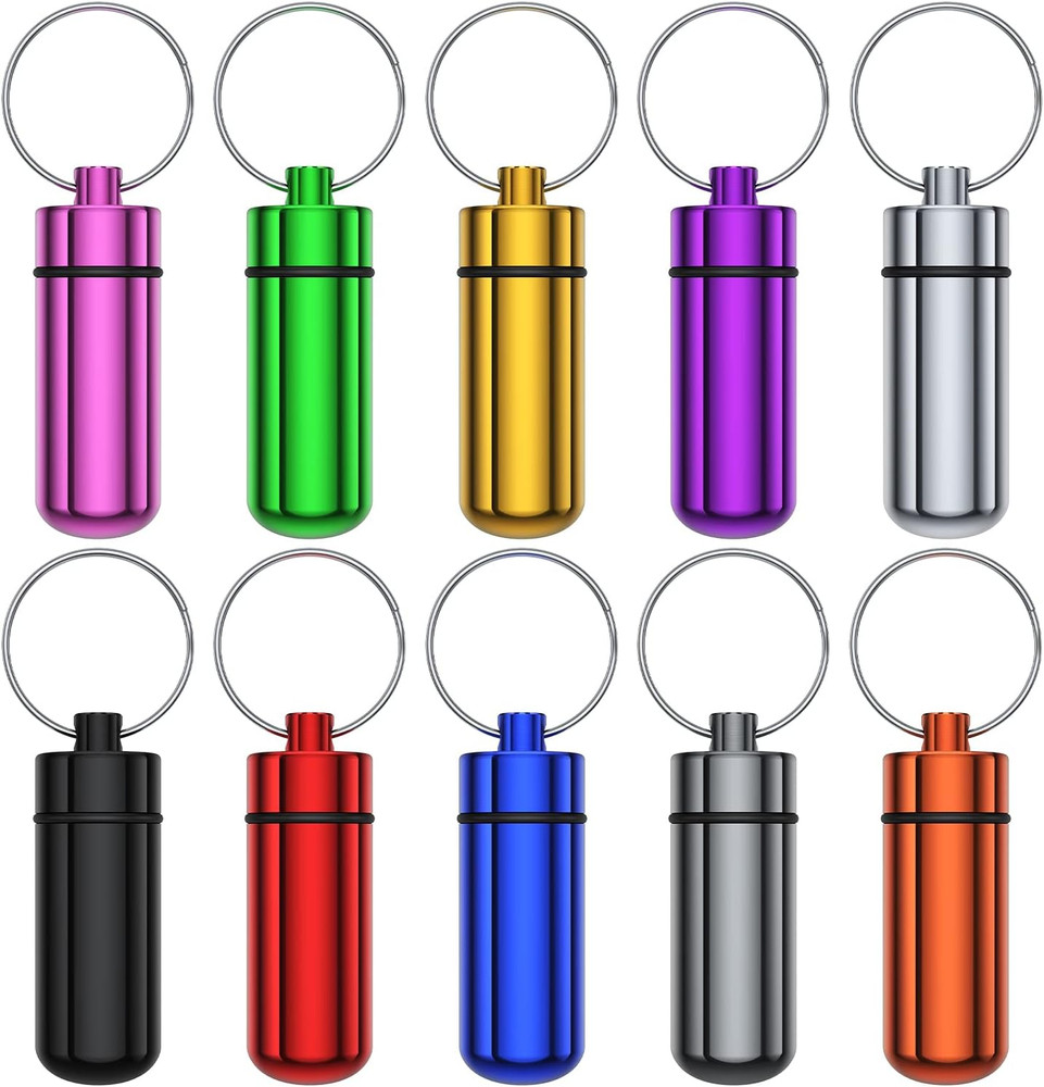 10 Pack Portable Waterproof Aluminum Pill Case Keychain, Mini Pill Organizer