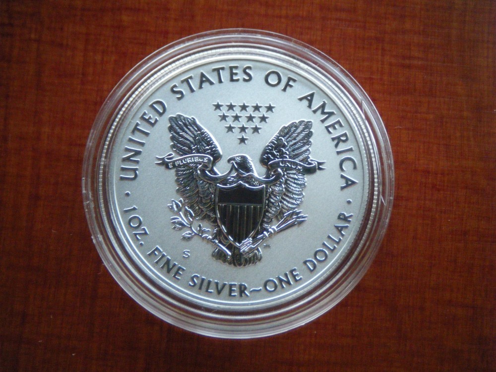 2012 S REVERSE PROOF SILVER EAGLE FROM SAN FRANCISCO SET ONE COIN IN CAP