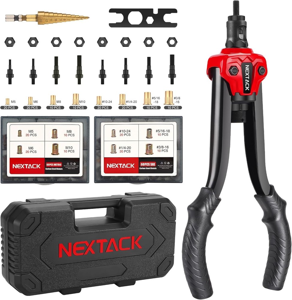 Rivet Nut Tool Kit w/ Step Drill Bit 120 Nutserts, Heavy Duty Rivnut Tool Set