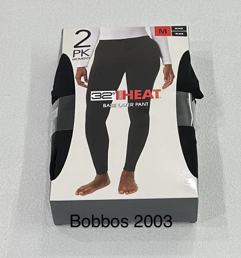 32 Degrees Heat Women's 2-Pack Base Layer Pants, Black, Size M