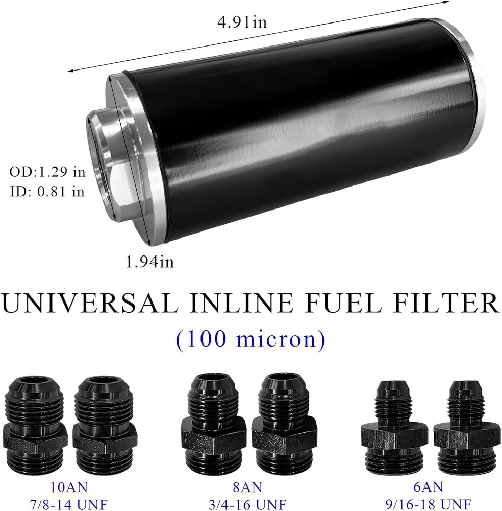 High Flow 100 Micron Inline Fuel Filter Cleanable AN6 AN8 AN10 Adapter Fitting