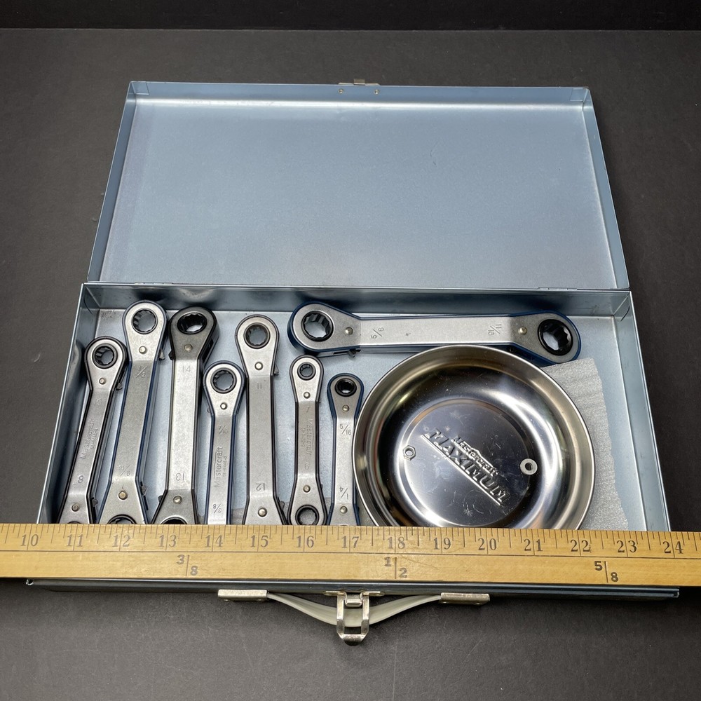 8PCS Mastercraft Ratchet Box Wrench SAE Set Ratcheting Head Reversible Offset