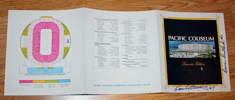 1968 Vancouver Canucks Pacific Coliseum Opening Day Program Signed Bruce Bullock