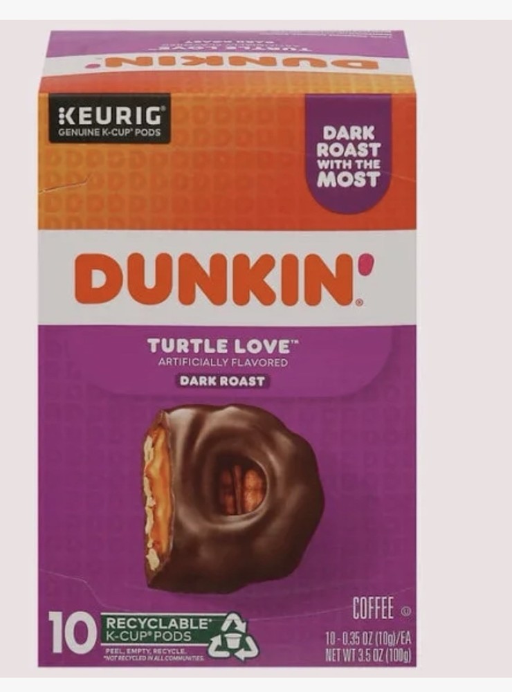 Dunkin Donuts Turtle Love Dark Roast Coffee 10 K-cups