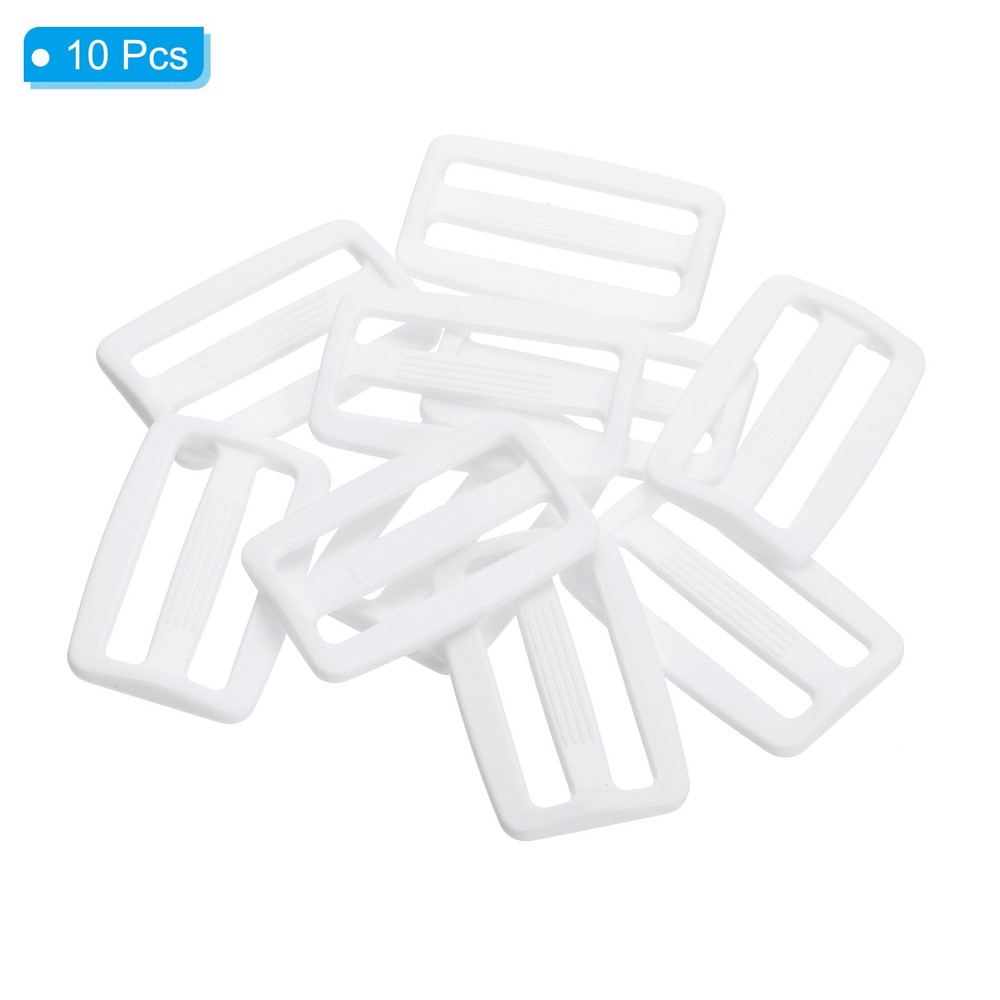 10Pack 1 1/2 Inch Tri-Glide Slide Buckles Plastic Webbing Strap Fastener White