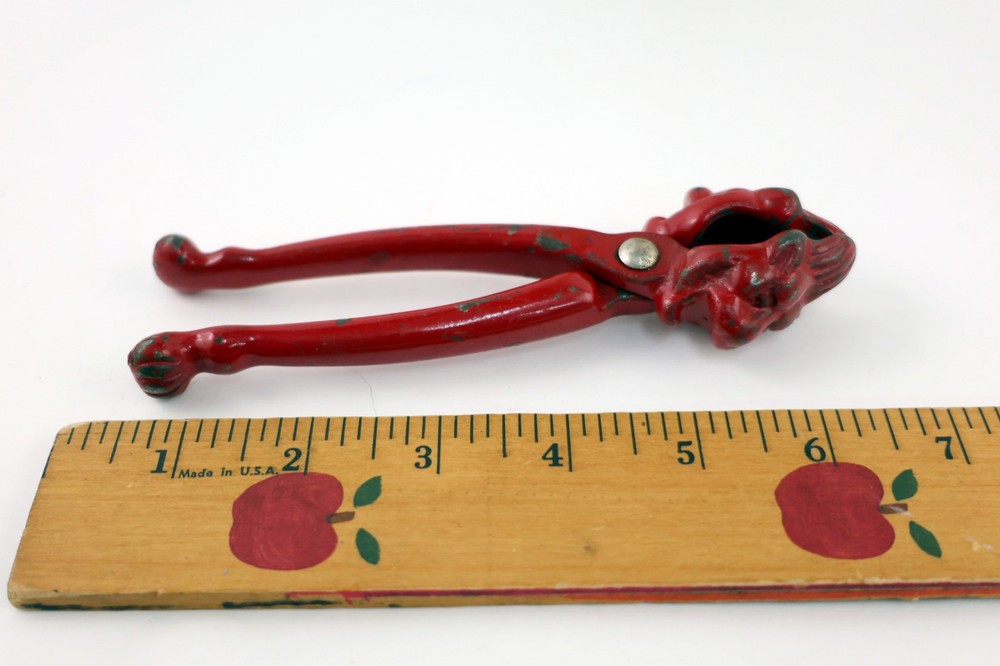 Vintage Cast Iron Nut Cracker Red Lion's Head Red Paint (Chipped)