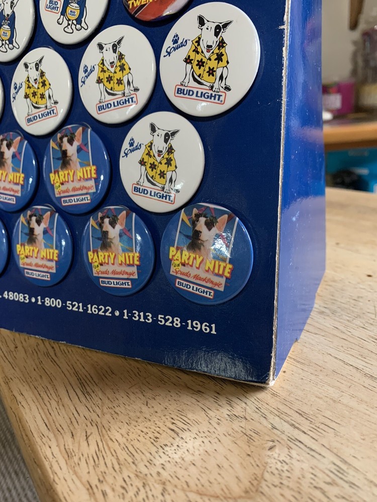 Spuds Mackenzie Full display Bud Light Dog Hat Jacket pinback Pin
