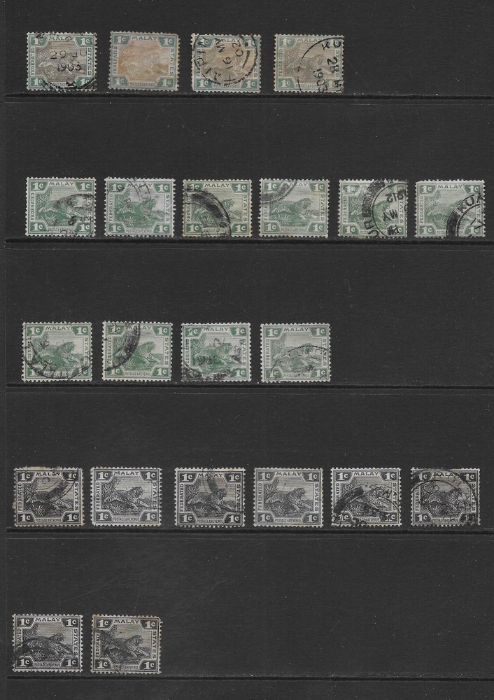 MALAYA     "TIGER ISSUES"    4.25 PAGES     VARIOUS USED      1901 - 1932