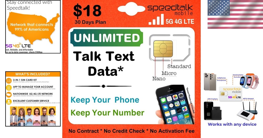 Monthly SIM Card Plan - Keep Your Number, Unlimited Talk & 4GB Data Access