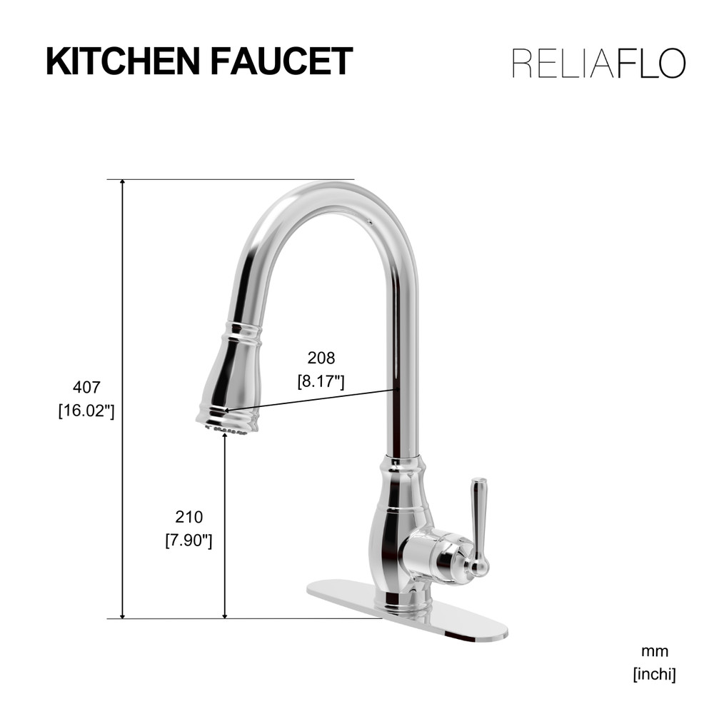 RELIAFLO Pull Down Kitchen Faucet in Polished Chrome - D11018-01