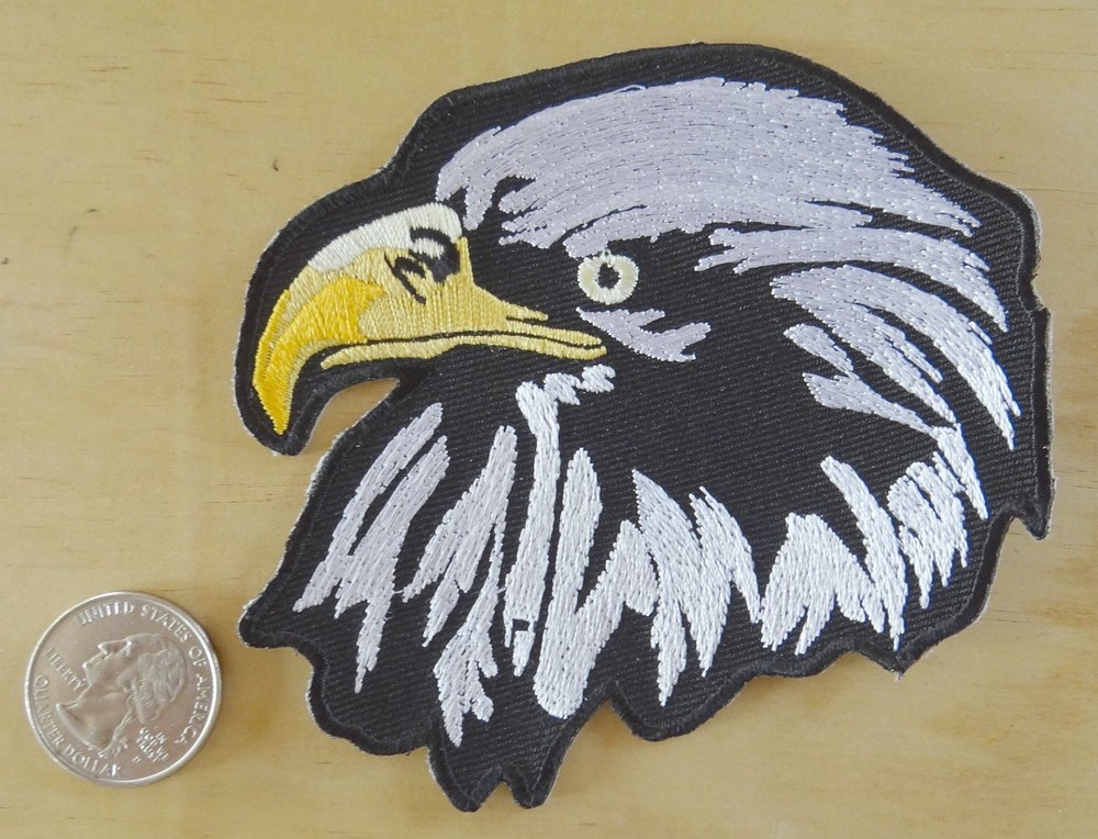 EAGLE HEAD FACING LEFT  - IRON ON / SEW ON EMBROIDERED PATCH 4"X 4"