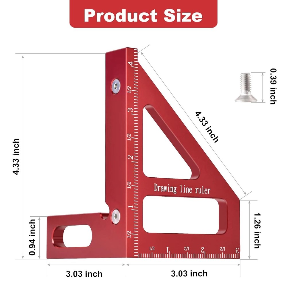 3D Multi Angle Measuring Ruler Precision 45/90 Deg Woodworking Square Protractor