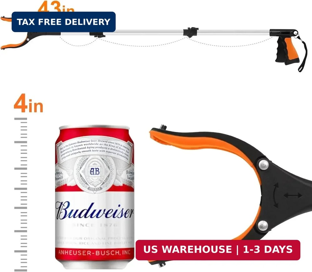 43" Extra Long Grabber Tool, Foldable Grabbers for Elderly Grab It Reaching Tool
