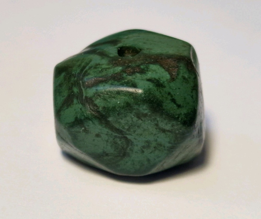 20.5mm ANCIENT LARGE CORNERLESS CUBE GREEN JASPER STONE BEAD