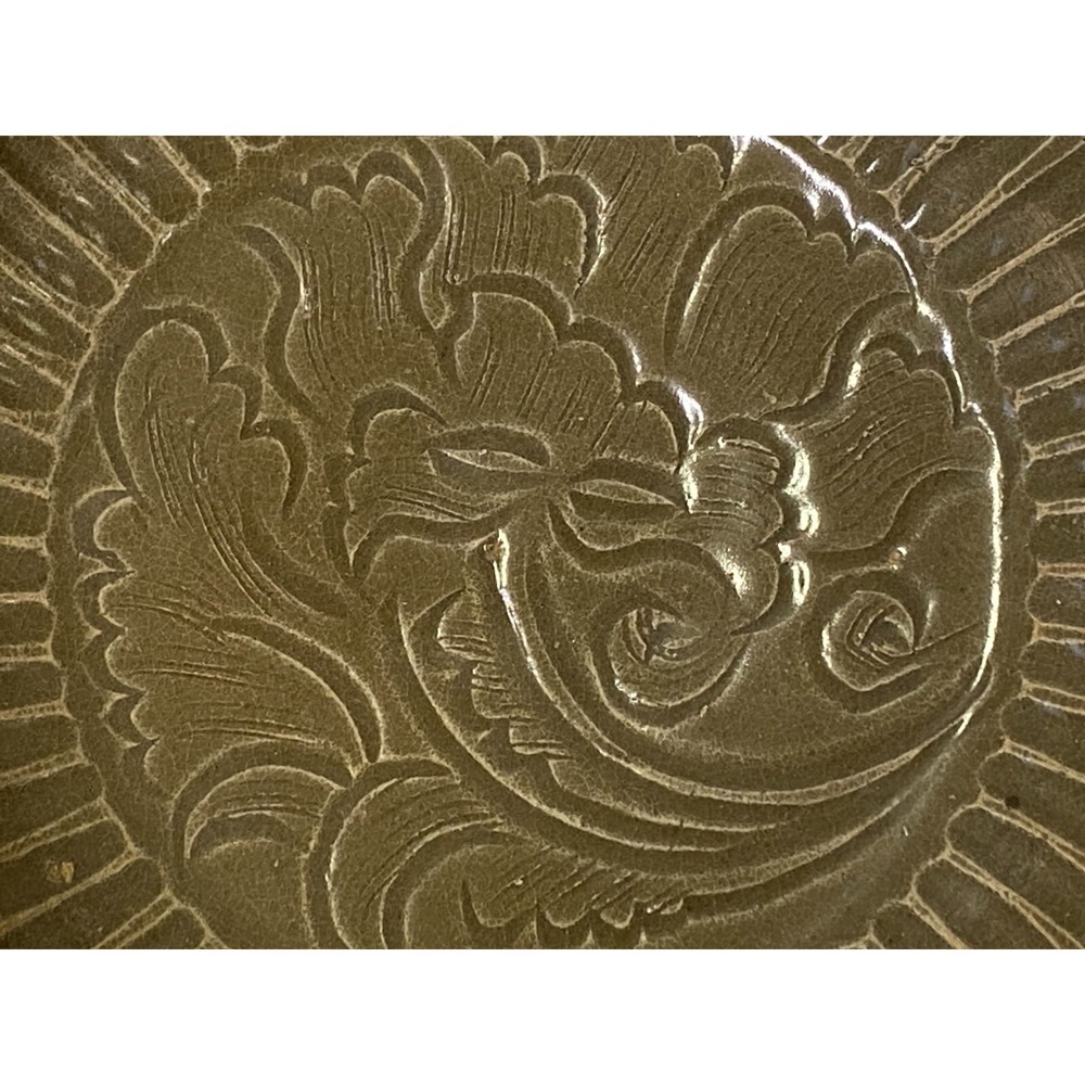 Chinese Ding Ware Tan Olive Glaze Pattern Ceramic Bowl Display ws3274