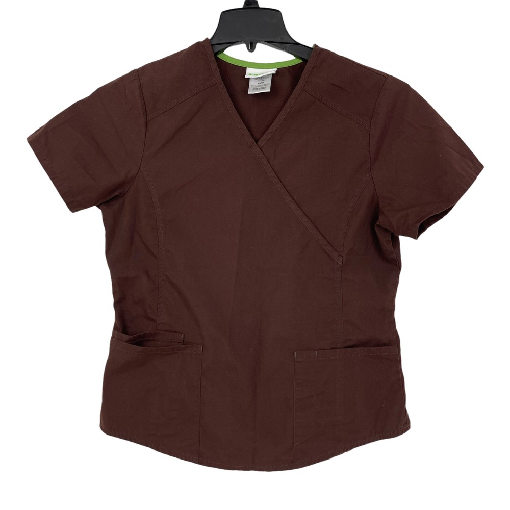 Scrub Star Scrub Top Womans Size S With Pockets Solid Brown